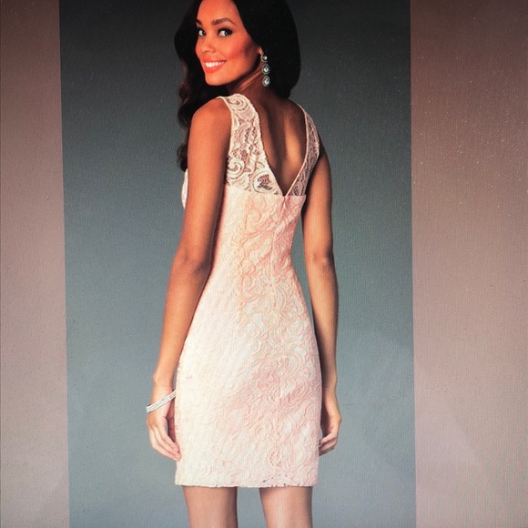 Pink Short Sleeveless Scoop Neck Lace Dress - Picture 2 of 5